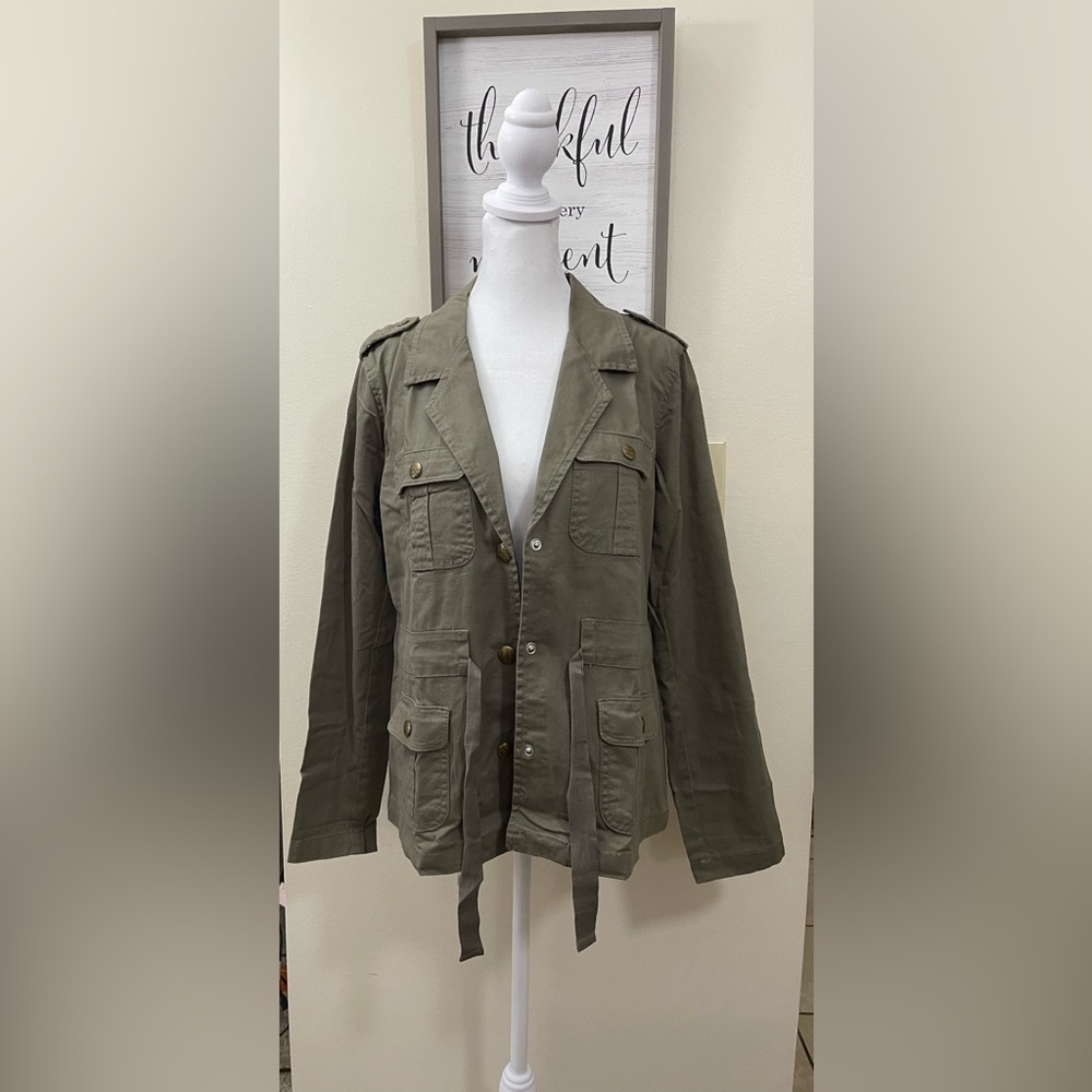 Bandolino Jackets Drawstring Belt Snap Buttons Military Cargo Sz Small.